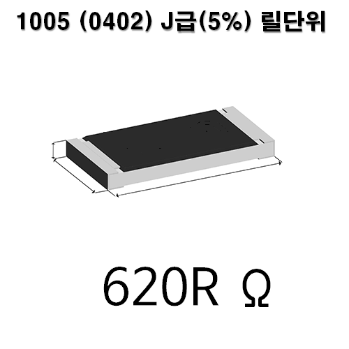 1005J-620R (1Reel) 칩저항 / 사이즈 : 1005(0402) / 저항값 : 620옴 / 오차범위 : J급(5%) / 100개단위판매