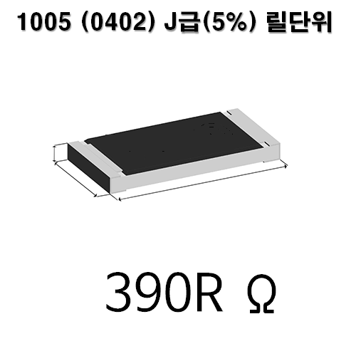 1005J-390R (1Reel) 칩저항 / 사이즈 : 1005(0402) / 저항값 : 390옴 / 오차범위 : J급(5%) / 100개단위판매